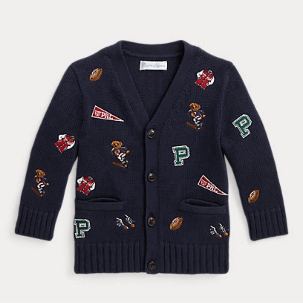 Polo Bear Cotton V-Neck Cardigan